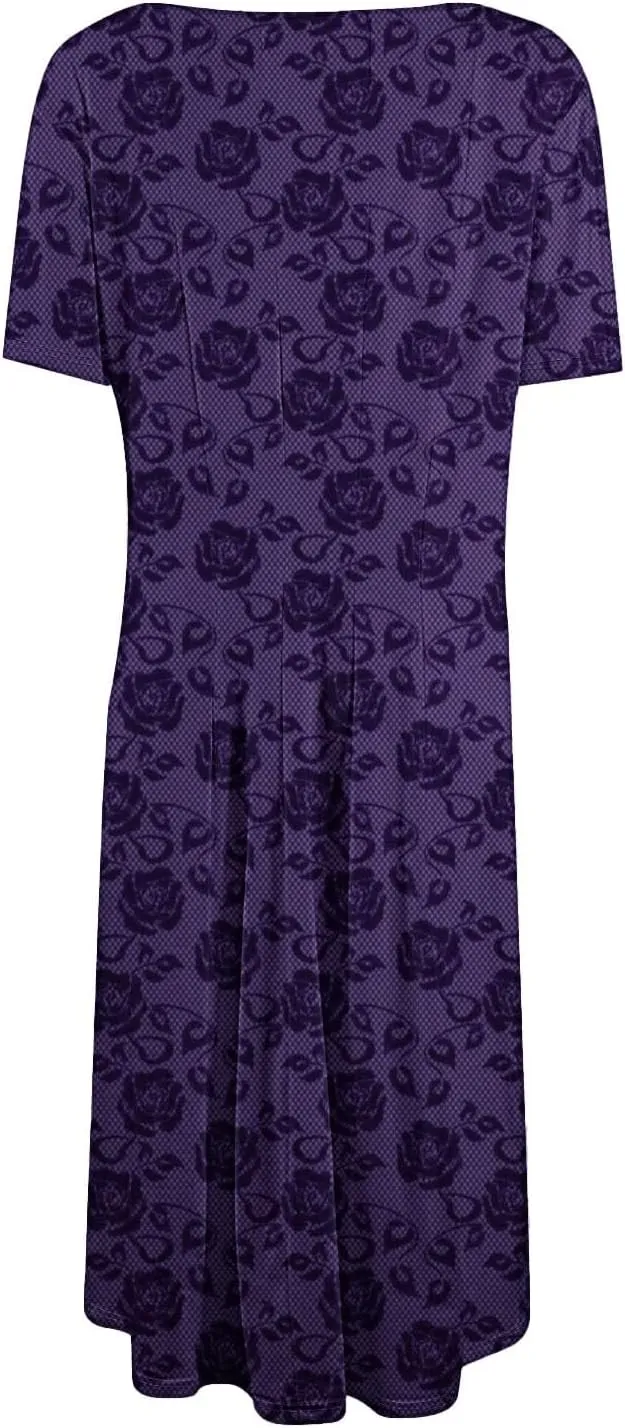 Summer Dresses for Women 2025 Trendy Casual Loose Summer Short Sleeve Beach Dress with Pockets Floral Short Sleeve