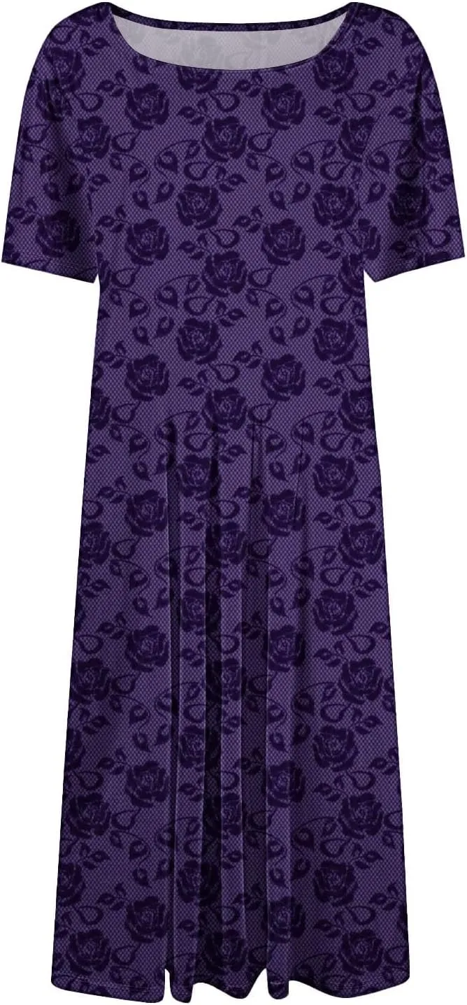 Summer Dresses for Women 2025 Trendy Casual Loose Summer Short Sleeve Beach Dress with Pockets Floral Short Sleeve