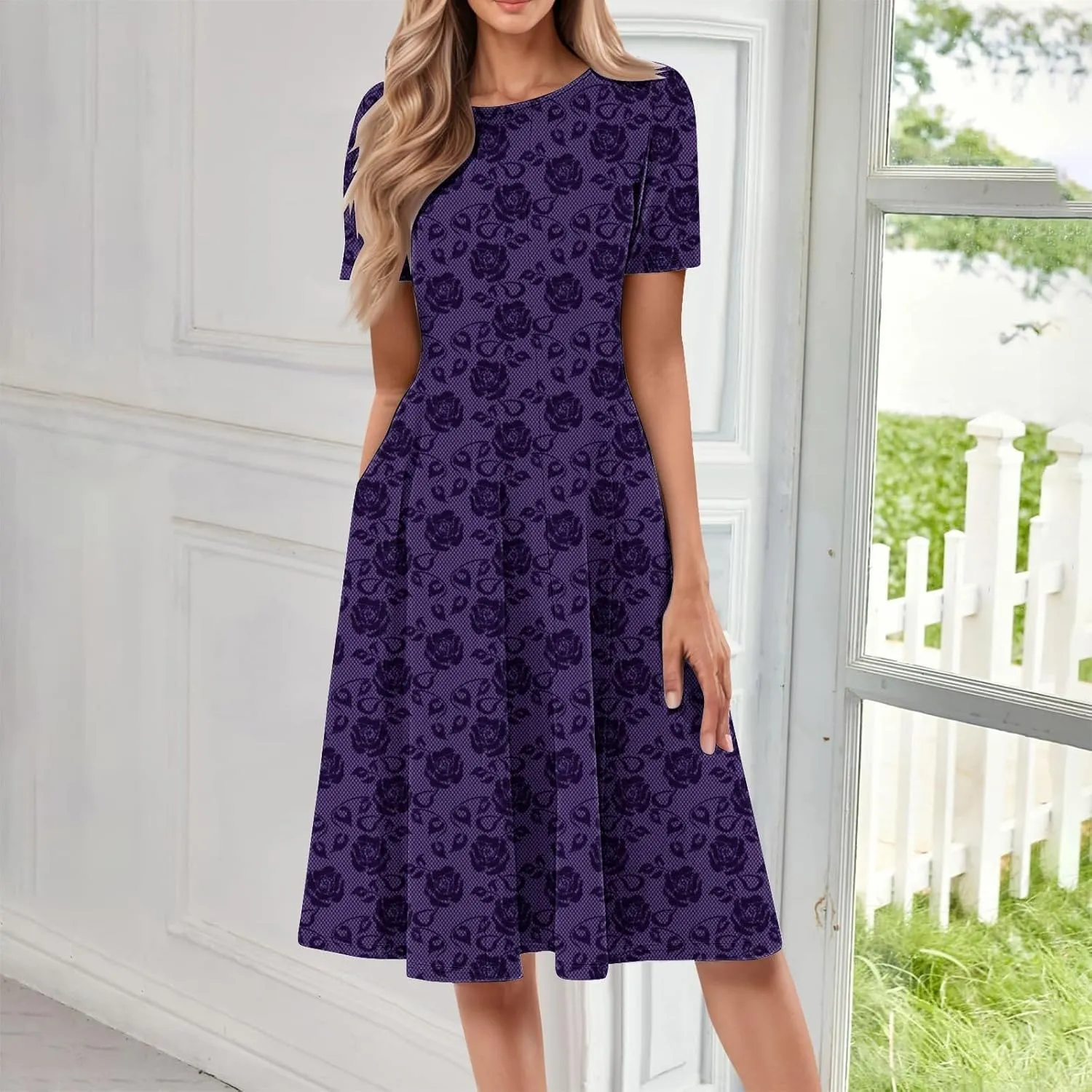 Summer Dresses for Women 2025 Trendy Casual Loose Summer Short Sleeve Beach Dress with Pockets Floral Short Sleeve