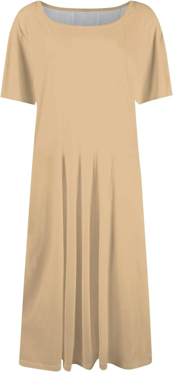 Summer Dresses for Women 2025 Trendy Short Sleeve Scoop Neck Print Beach Boho Tshirt Dress with Pockets