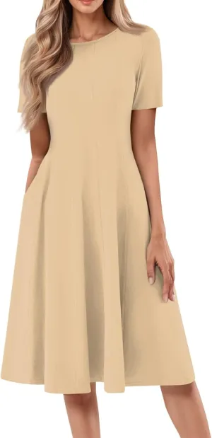 Summer Dresses for Women 2025 Trendy Short Sleeve Scoop Neck Print Beach Boho Tshirt Dress with Pockets