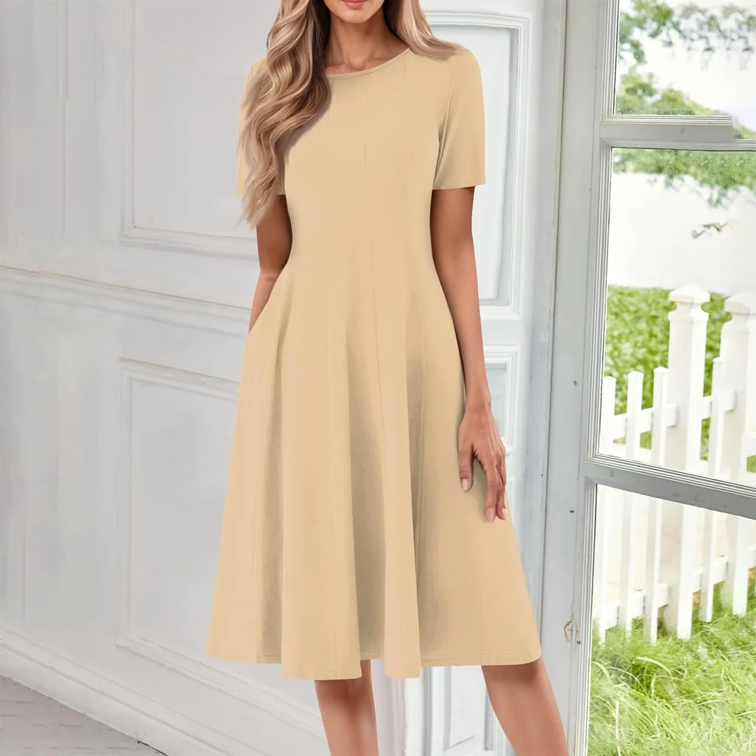 Summer Dresses for Women 2025 Trendy Short Sleeve Scoop Neck Print Beach Boho Tshirt Dress with Pockets