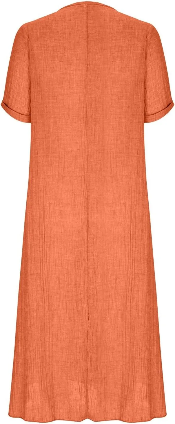 Summer Dresses for Women 2025 Vacation Lightweight Linen Cotton Boho Sundress Plus Size Short Sleeve Maxi Clothes