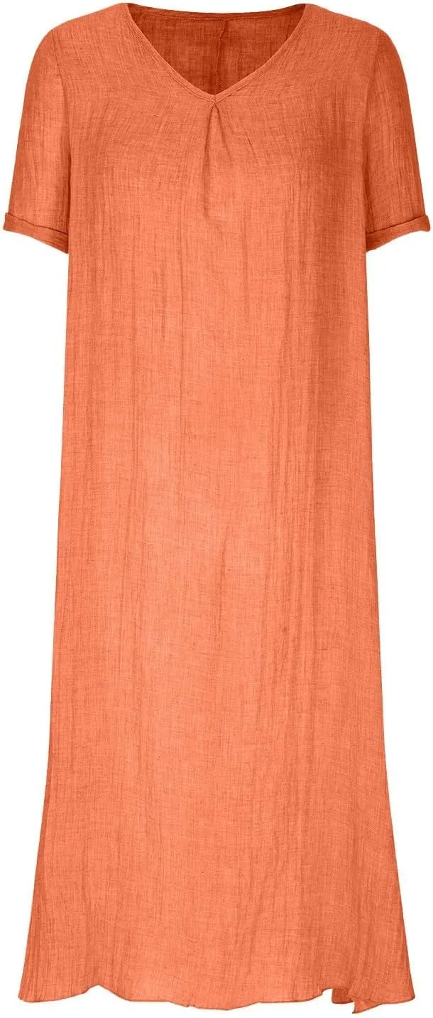 Summer Dresses for Women 2025 Vacation Lightweight Linen Cotton Boho Sundress Plus Size Short Sleeve Maxi Clothes