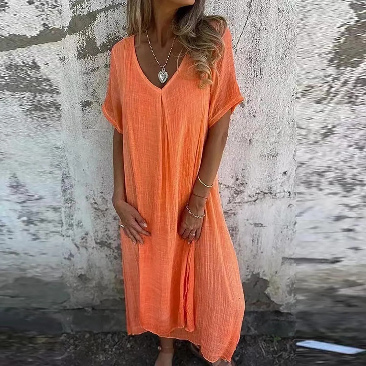 Summer Dresses for Women 2025 Vacation Lightweight Linen Cotton Boho Sundress Plus Size Short Sleeve Maxi Clothes