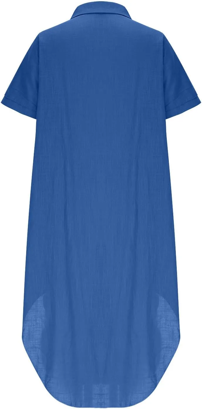 Summer Dresses for Women 2025 Vacation Linen Cotton Button Down Sundresses Casual Short Sleeve Travel Maxi Clothes