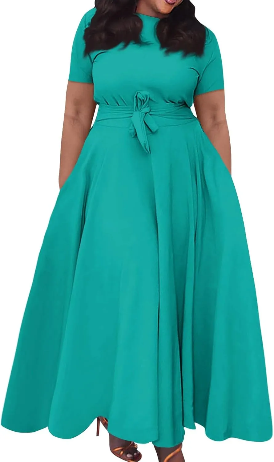 Summer Dresses for Women Beach Aline Midi Dresses Casual Flowy Tshirt Dress Floral Short Sleeve Dress with Pockets