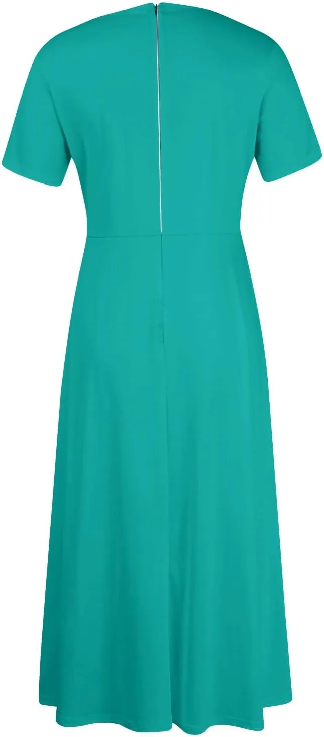 Summer Dresses for Women Beach Aline Midi Dresses Casual Flowy Tshirt Dress Floral Short Sleeve Dress with Pockets