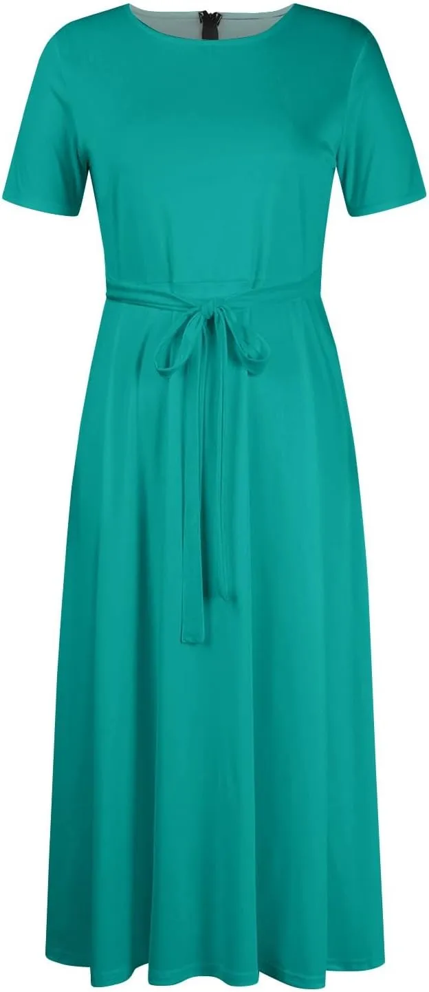 Summer Dresses for Women Beach Aline Midi Dresses Casual Flowy Tshirt Dress Floral Short Sleeve Dress with Pockets