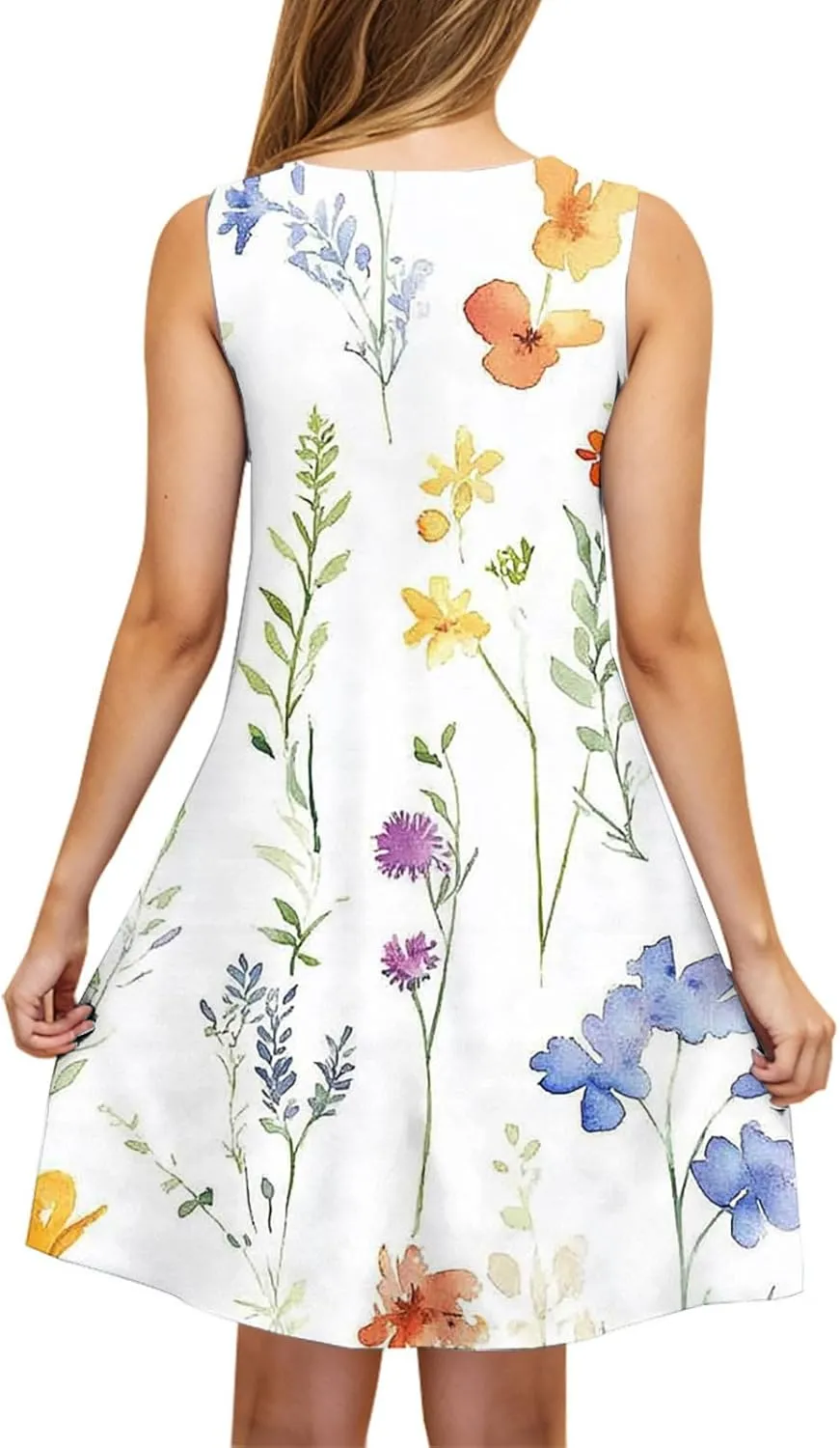 Summer Dresses for Women Casual Sleeveless Floral Print Sundress Beach Swing A-Line Dress Lightweight Tank Dress
