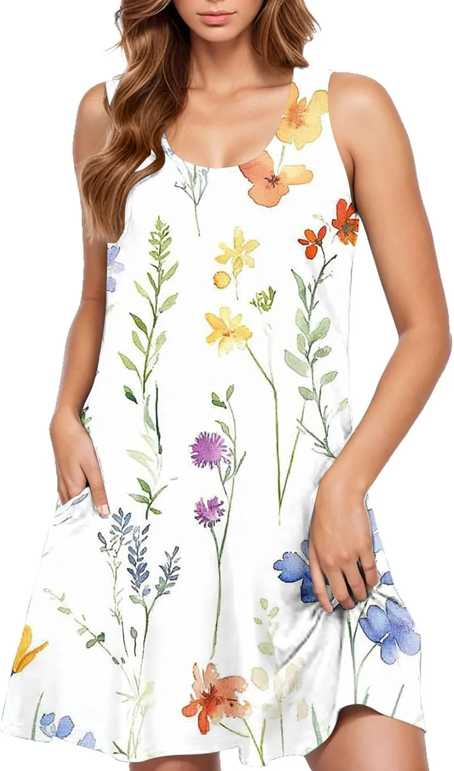 Summer Dresses for Women Casual Sleeveless Floral Print Sundress Beach Swing A-Line Dress Lightweight Tank Dress