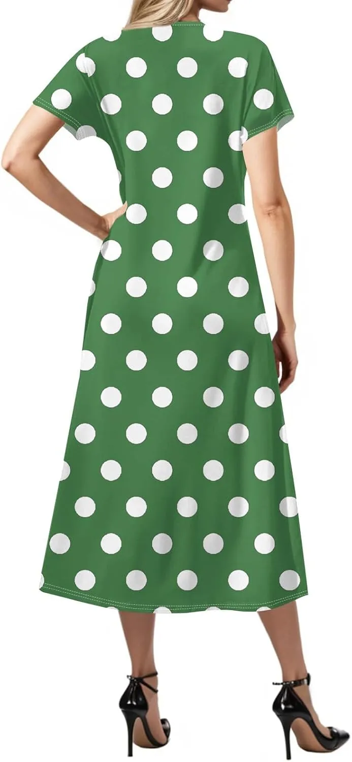Summer Dresses for Women Casual Split Long Dress Loose T Shirt Dress Floral Print Short Sleeve Beach Dress with Pockets