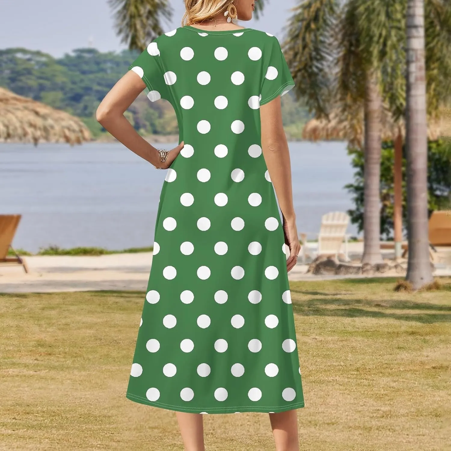 Summer Dresses for Women Casual Split Long Dress Loose T Shirt Dress Floral Print Short Sleeve Beach Dress with Pockets
