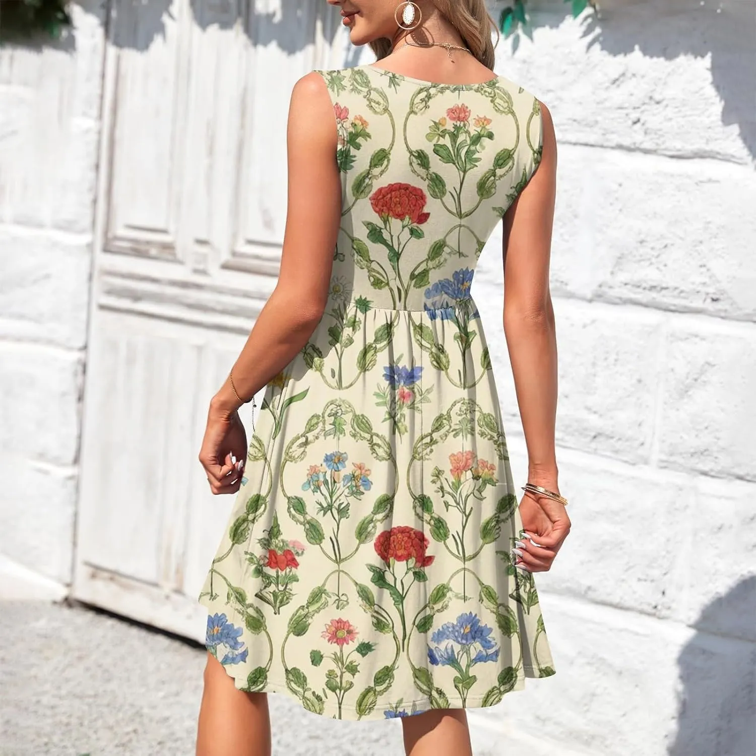 Summer Dresses for Women Flowy Sundresses printedLoose Sleeveless Mini Dress Beach Tshirt Tank Dresses with Pockets