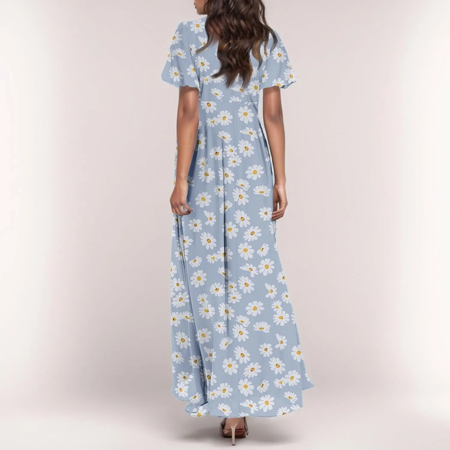 Summer Dresses for Women Highwaisted Flowy Maxi Dress Chiffon Ruffle Sleeve Boho Floral Dresses Western Wedding Dress