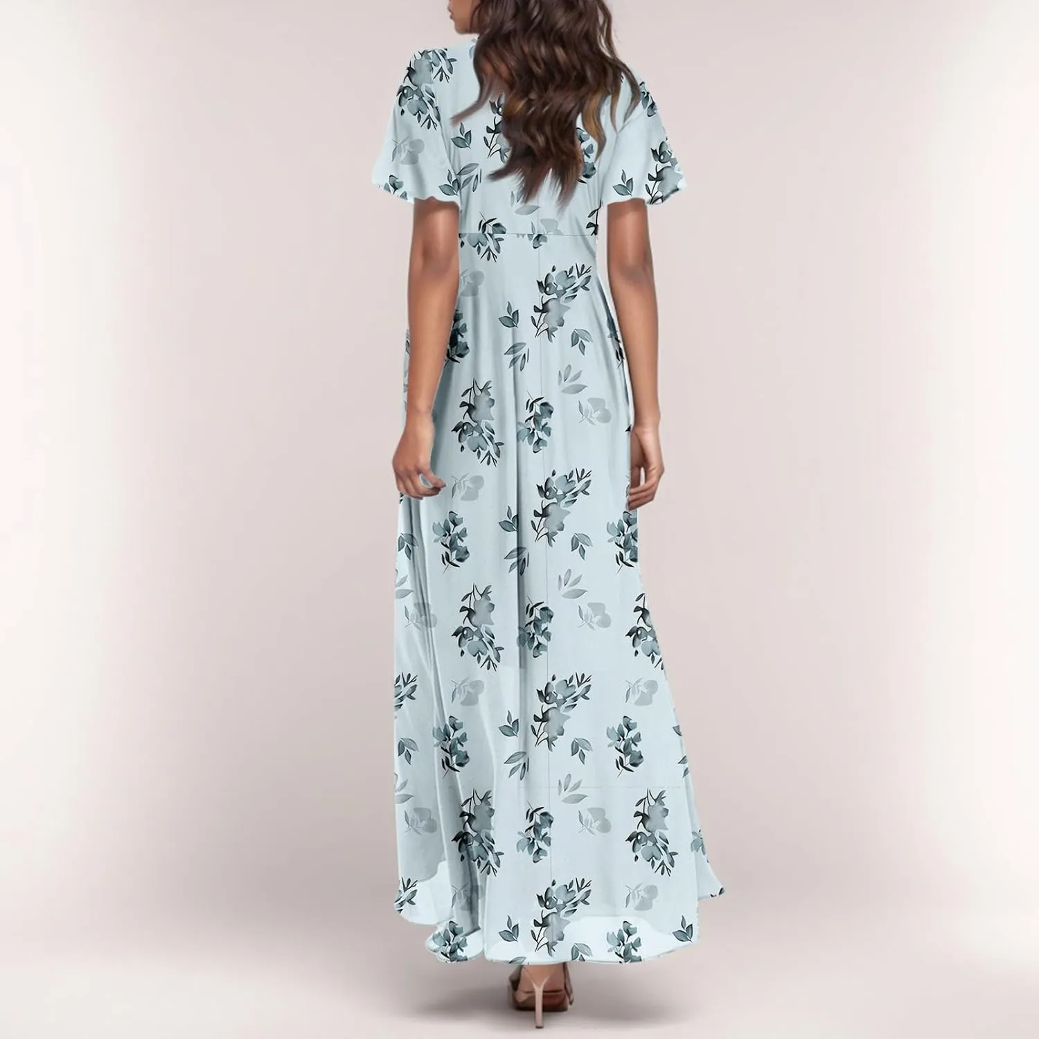 Summer Dresses for Women Highwaisted Flowy Maxi Dress Chiffon Ruffle Sleeve Boho Floral Dresses Western Wedding Dress