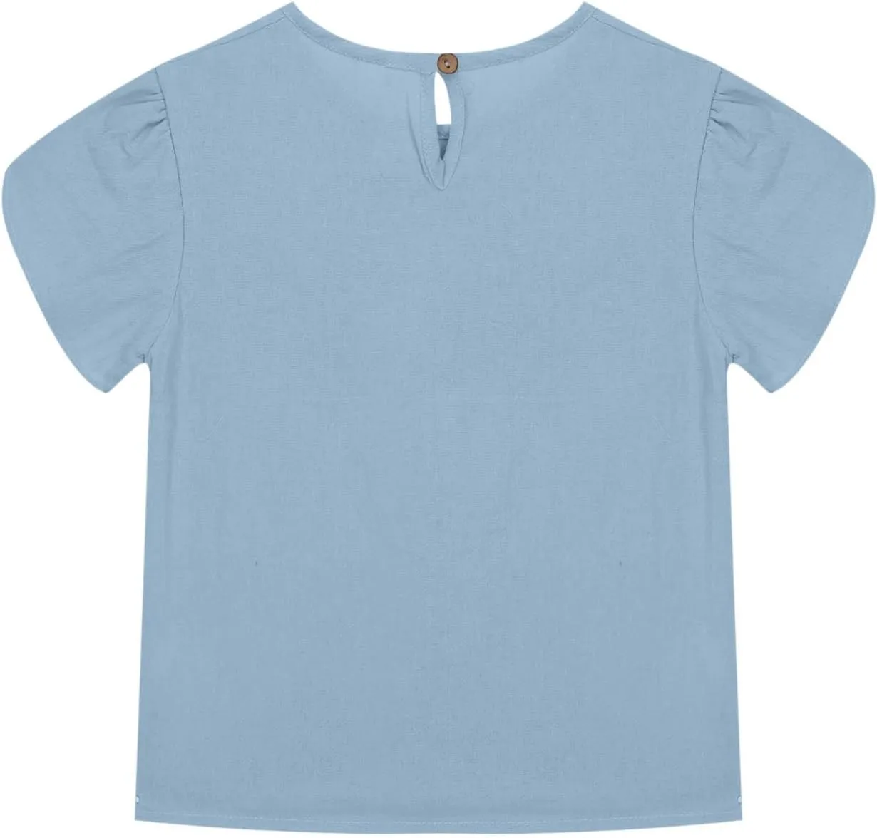 Summer Girls Cotton Linen T Shirts Crewneck Petal Short Sleeve Cute Casual Tops Loose Workout Blouse Tee 5-15 Years