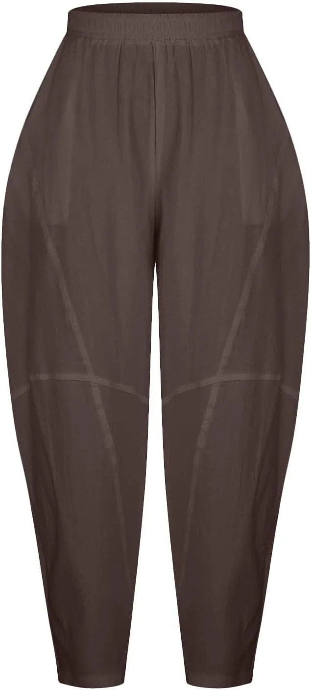 Summer Linen Harem Pants Womens Baggy Drop Crotch Boho Wide Leg Lantern Trousers Aladdin Bohemian Beach Yoga Pants
