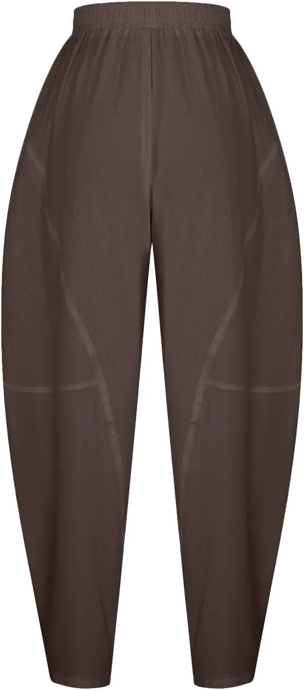 Summer Linen Harem Pants Womens Baggy Drop Crotch Boho Wide Leg Lantern Trousers Aladdin Bohemian Beach Yoga Pants