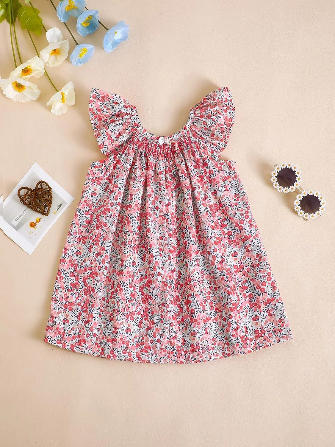 Summer Outfit Toddler Baby Girl Floral Dress Ruffle Sleeveless Dresses Tunic Dress Summer Sundress Girls Casual Dress