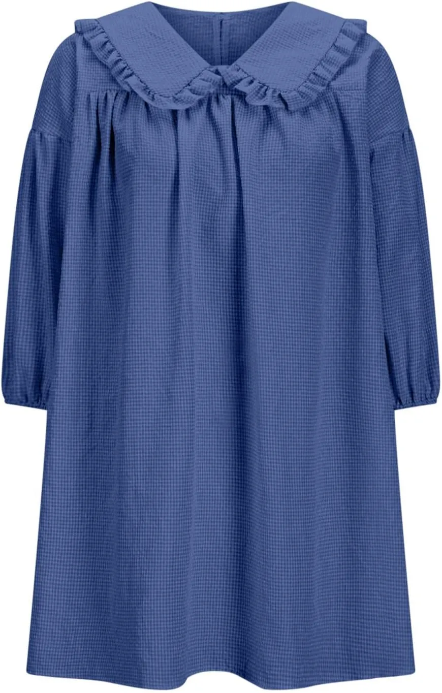 Summer Peter Pan Collar Dresses for Women 3/4 Sleeve Mini Dress Loose Fit Casual Beach Sundress Sleepwear Loungewear