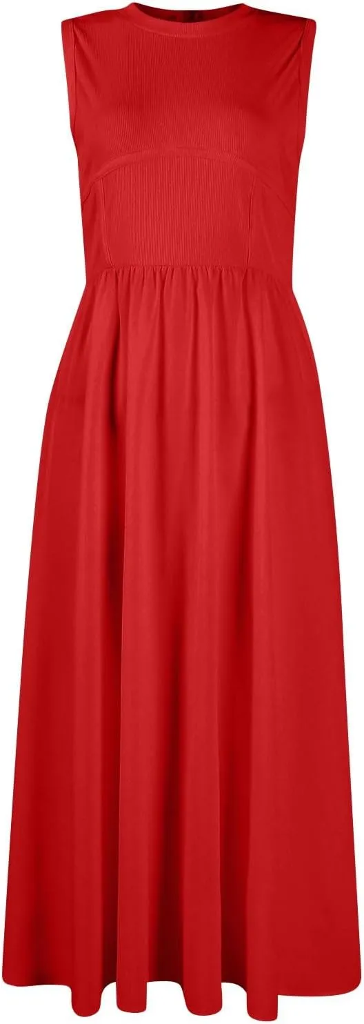 Summer Sundresses for Women Highwaisted Tank Dress Sleeveless Western Empire Waist Dress A Line Dresses with Pockets