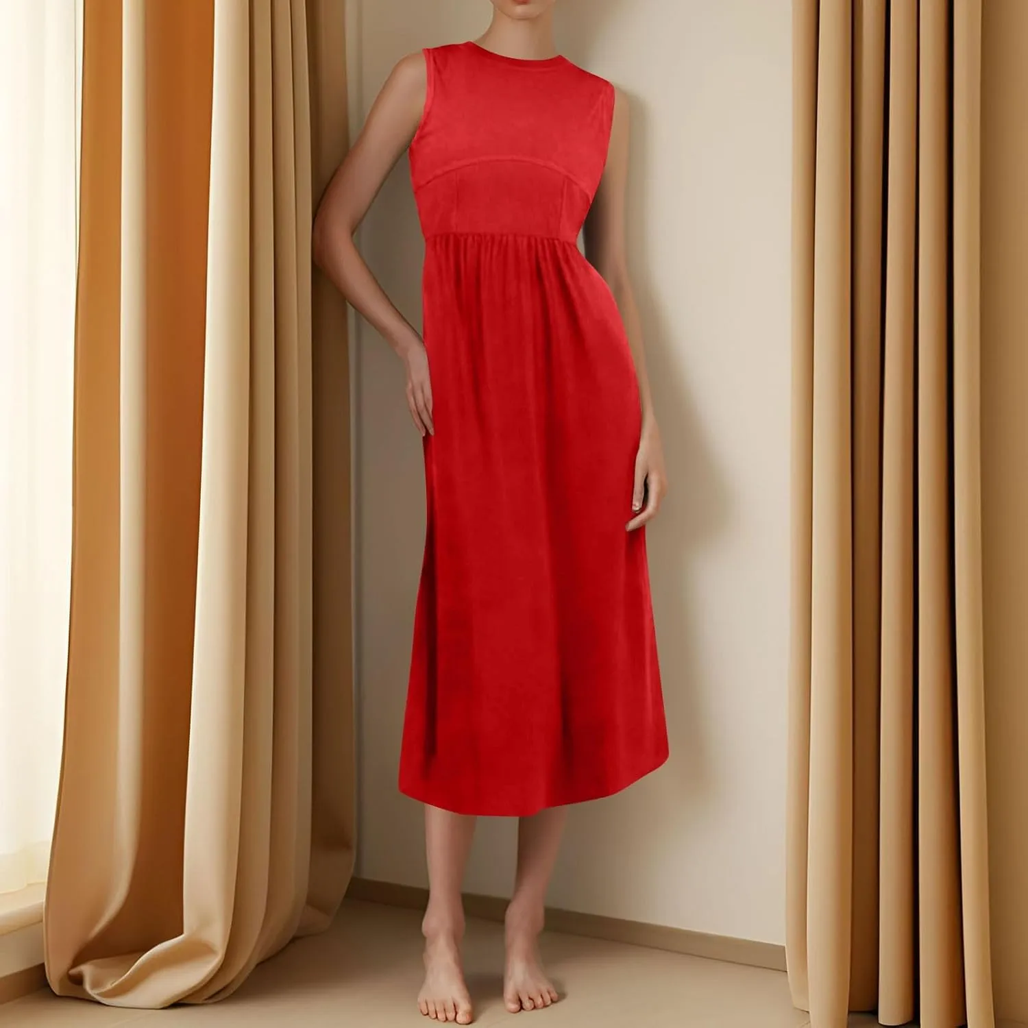 Summer Sundresses for Women Highwaisted Tank Dress Sleeveless Western Empire Waist Dress A Line Dresses with Pockets