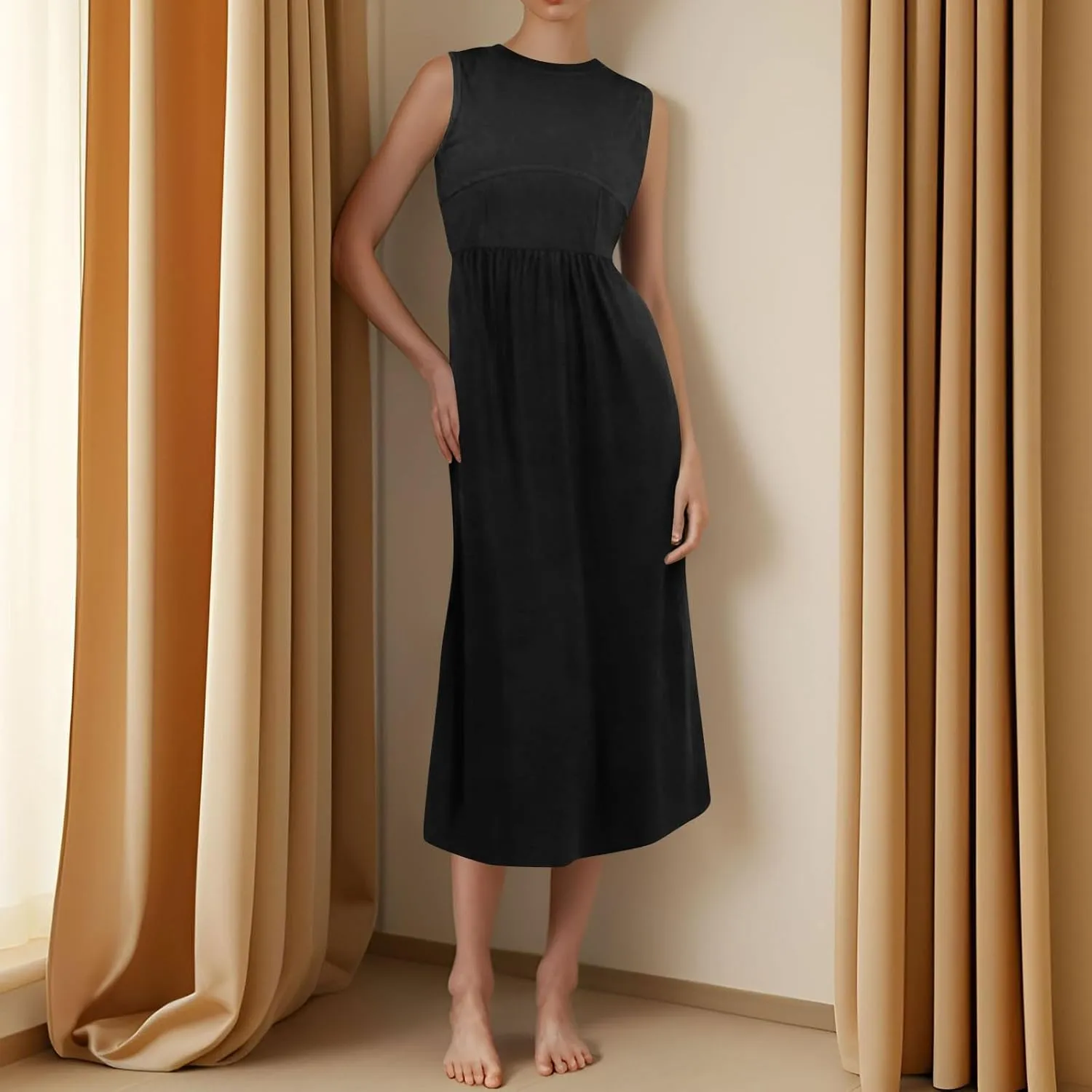 Summer Sundresses for Women Highwaisted Tank Dress Sleeveless Western Empire Waist Dress A Line Dresses with Pockets