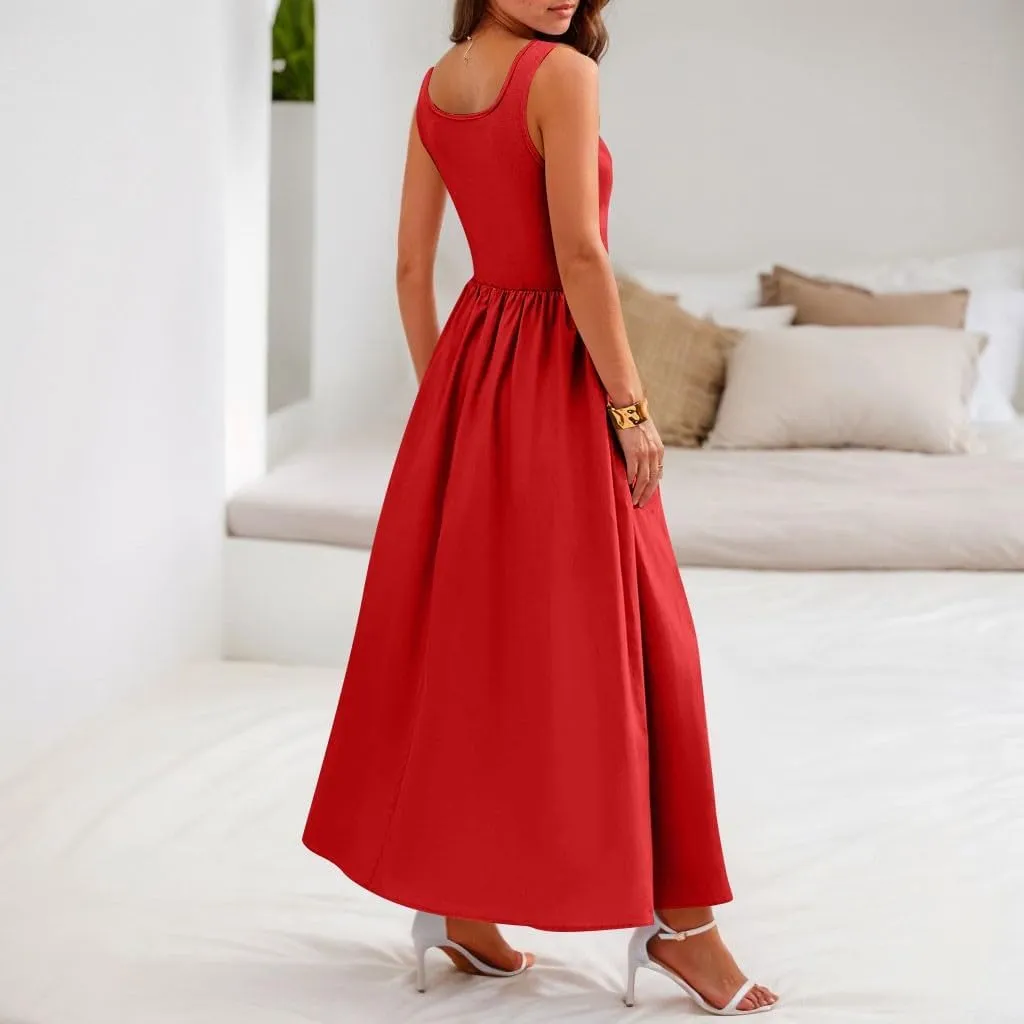 Summer Sundresses for Women Highwaisted Tank Dress Sleeveless Western Empire Waist Dress A Line Dresses with Pockets