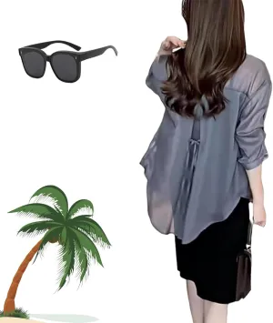 Summer Sunscreen Chiffon Shirt, Sunscreen T-Shirt in Silk Material, Long Sleeve Uv Blocking Shirts for Women