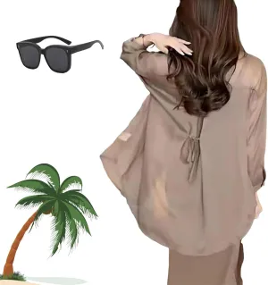 Summer Sunscreen Chiffon Shirt, Sunscreen T-Shirt in Silk Material, Long Sleeve Uv Blocking Shirts for Women