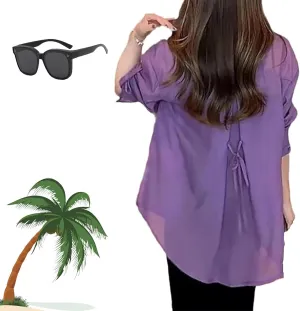 Summer Sunscreen Chiffon Shirt, Sunscreen T-Shirt in Silk Material, Long Sleeve Uv Blocking Shirts for Women