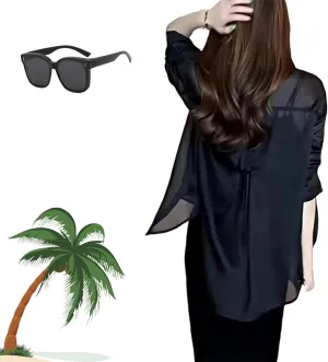 Summer Sunscreen Chiffon Shirt, Sunscreen T-Shirt in Silk Material, Long Sleeve Uv Blocking Shirts for Women