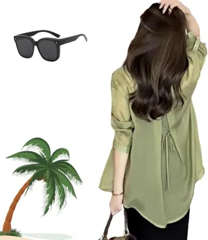 Summer Sunscreen Chiffon Shirt, Sunscreen T-Shirt in Silk Material, Long Sleeve Uv Blocking Shirts for Women