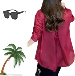 Summer Sunscreen Chiffon Shirt, Sunscreen T-Shirt in Silk Material, Long Sleeve Uv Blocking Shirts for Women