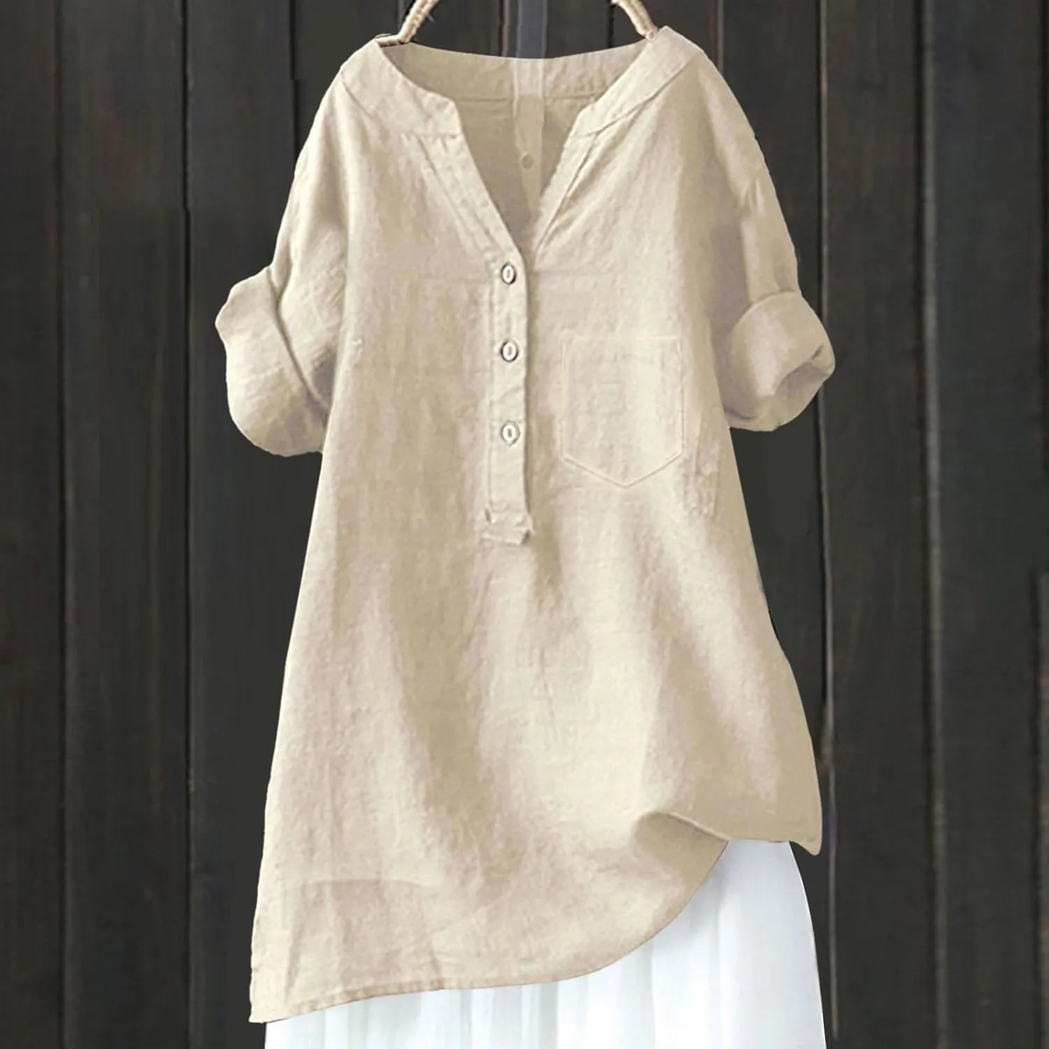 Summer Tops for Women 2025 Trendy Dress Cotton Linen Stand Up Neck Outfits Tunic Casual Loose Fit Vacation Blouses