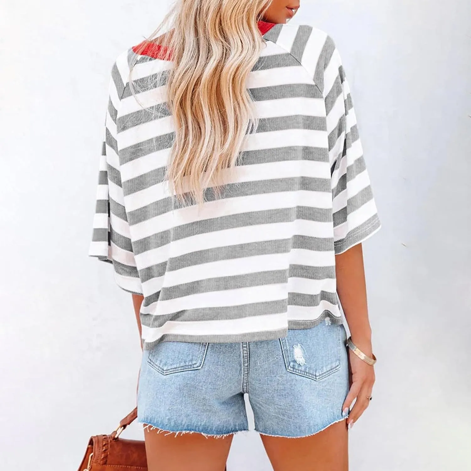 Summer Tops for Women Striped 2024 Trendy T Shirts for Women Color Block Short Sleeve Loose Basic Tee