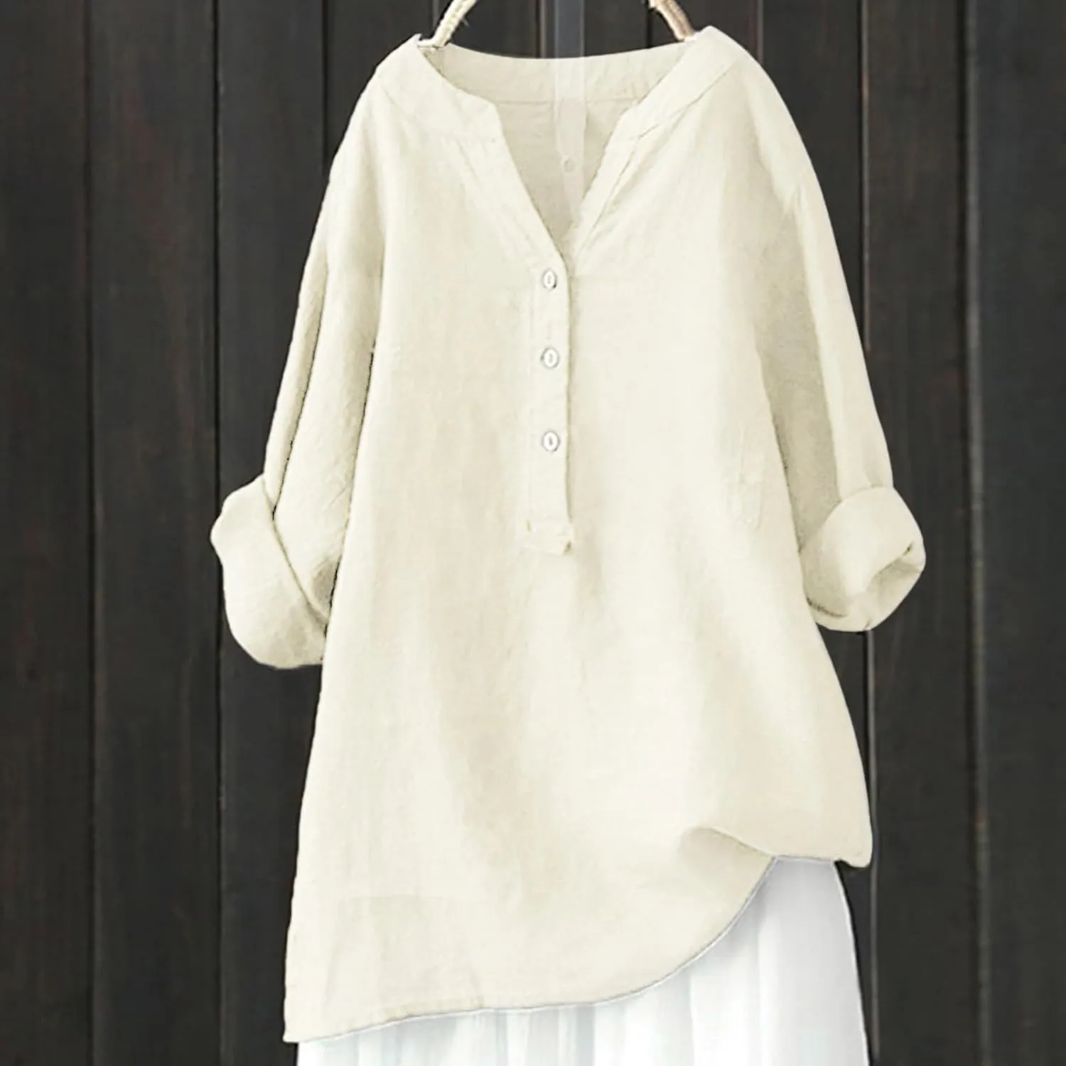 Summer Tops for Women Trendy 2025 Cotton Linen Business Shirts Long Sleeve V Neck Blouses Button Tunic Slim Outfits