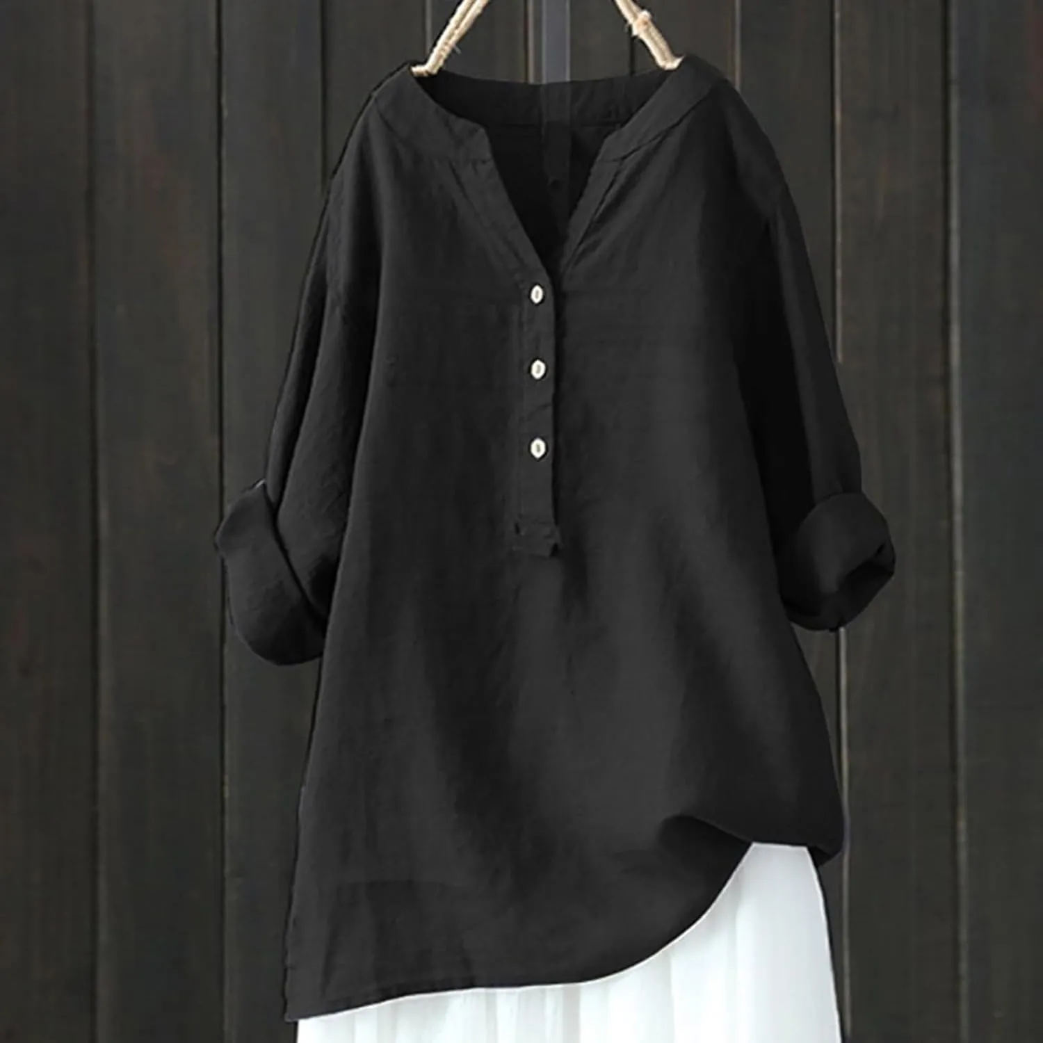 Summer Tops for Women Trendy 2025 Cotton Linen Business Shirts Long Sleeve V Neck Blouses Button Tunic Slim Outfits