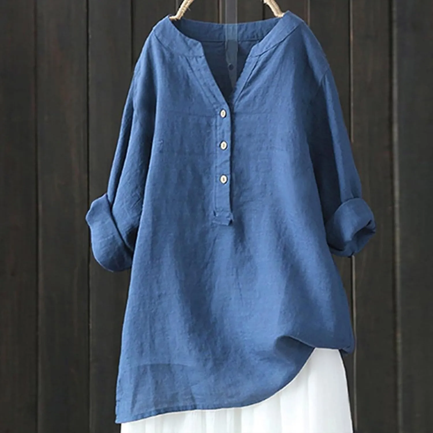 Summer Tops for Women Trendy 2025 Cotton Linen Business Shirts Long Sleeve V Neck Blouses Button Tunic Slim Outfits