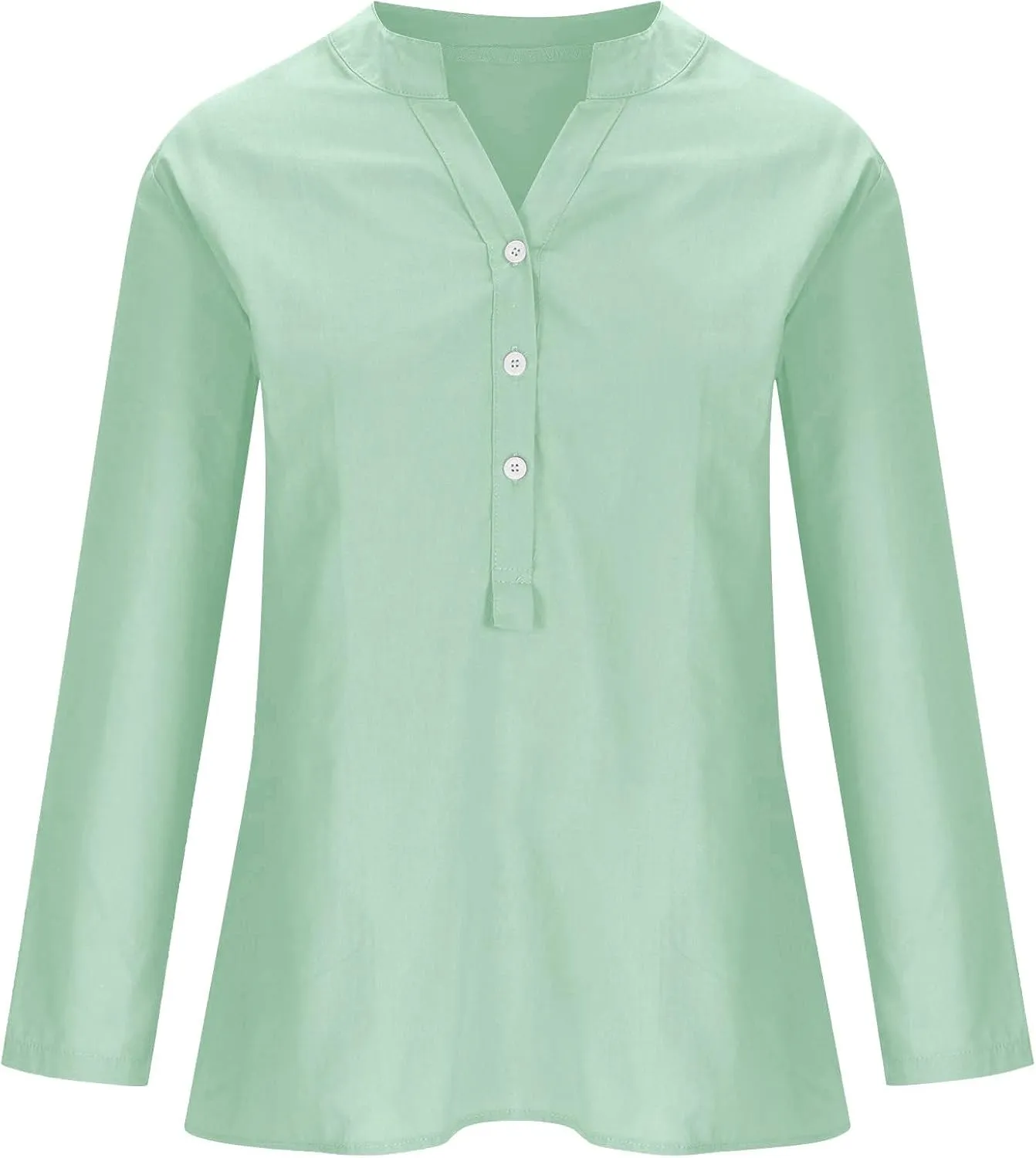 Summer Tops for Women Trendy 2025 Cotton Linen Business Shirts Long Sleeve V Neck Blouses Button Tunic Slim Outfits