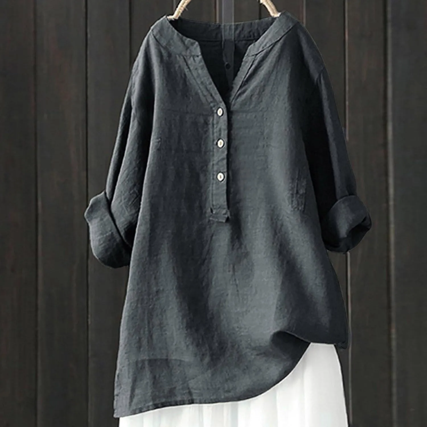 Summer Tops for Women Trendy 2025 Cotton Linen Business Shirts Long Sleeve V Neck Blouses Button Tunic Slim Outfits