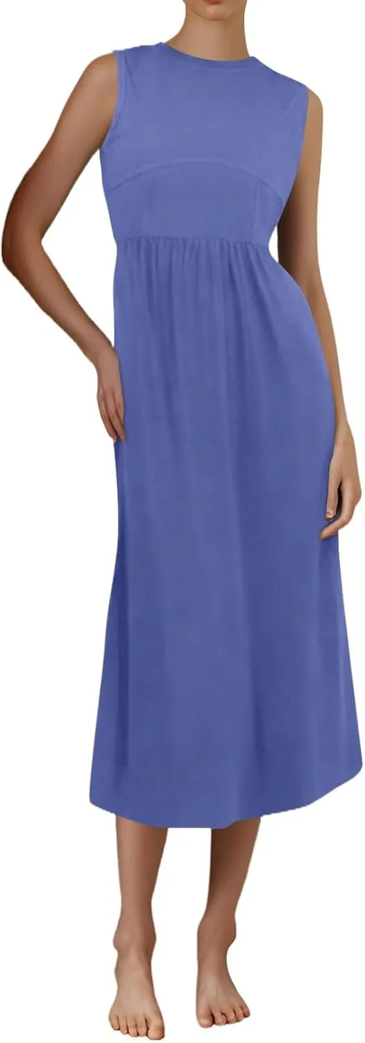 Sun Dresses Women Tank Dress Summer Midi Dress High Waist Wrap Dresses Sleeveless Boho A Line 2025 with Pockets