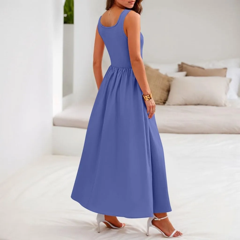 Sun Dresses Women Tank Dress Summer Midi Dress High Waist Wrap Dresses Sleeveless Boho A Line 2025 with Pockets