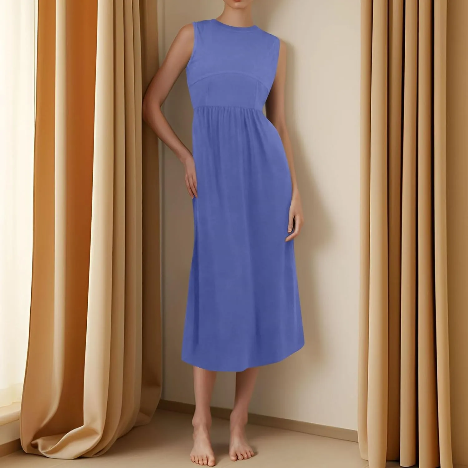 Sun Dresses Women Tank Dress Summer Midi Dress High Waist Wrap Dresses Sleeveless Boho A Line 2025 with Pockets