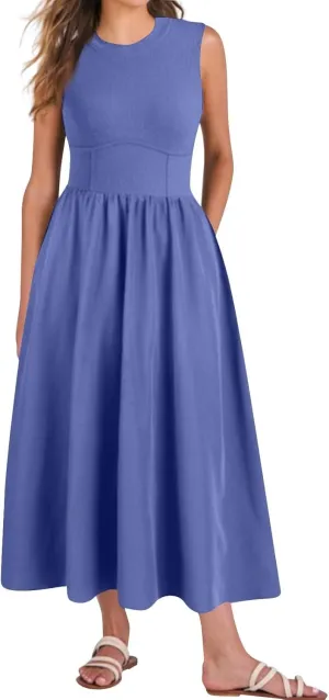 Sun Dresses Women Tank Dress Summer Midi Dress High Waist Wrap Dresses Sleeveless Boho A Line 2025 with Pockets