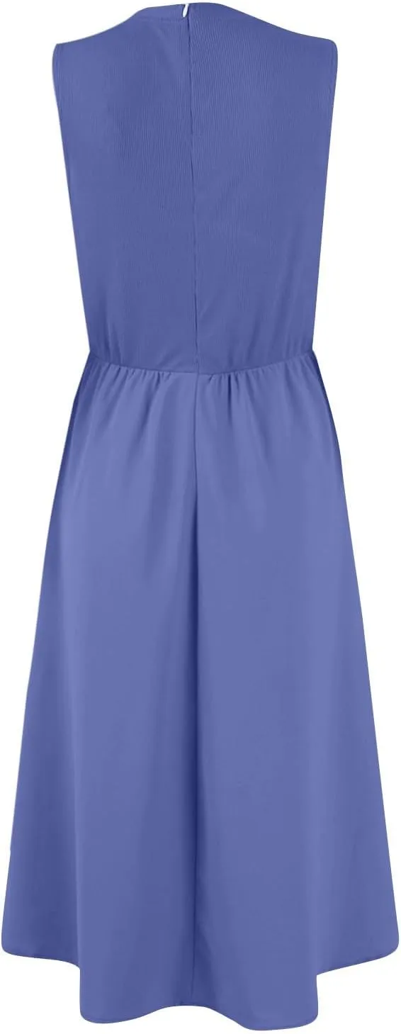 Sun Dresses Women Tank Dress Summer Midi Dress High Waist Wrap Dresses Sleeveless Boho A Line 2025 with Pockets
