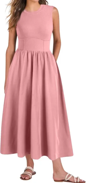 Sun Dresses Women Tank Top Dress Summer Midi Dresses Pleated Wrap Dress Sleeveless Ruffle Formal with Pockets