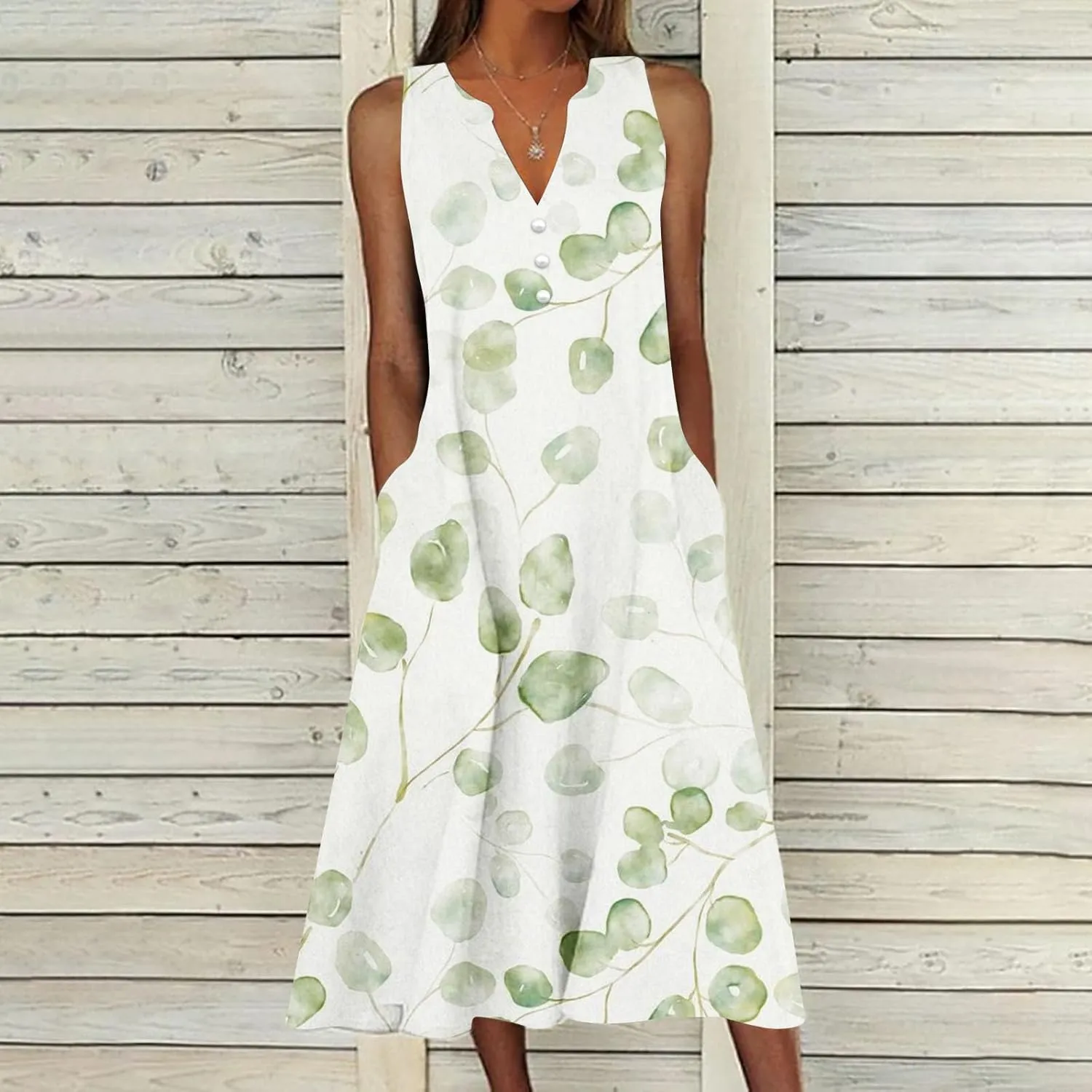 Sundresses for Women 2025 Fashion Boho Long Dress Boho Printing Sleeveless V Neck Maxi Travel Dresses with Pocktes