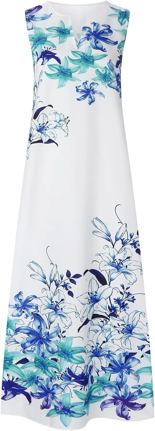 Sundresses for Women 2025 Trendy Flower Print Maxi Dresses Casual Boho Flowy Sundress Summer Vacation Party Dress